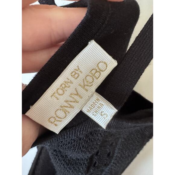 Torn by Ronny Kobo Black Halter Crochet Knit Maxi Dress Fringe Hem Size S NWT - Picture 2 of 11